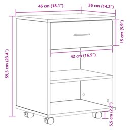 Berkfield Home Rolling Cabinet in Black Oak - 46x36x59 cm Made of Engineered Wood - Size: 46 x 36 x 59 cm - thumbnail 9