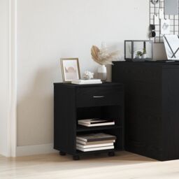 Berkfield Home Rolling Cabinet in Black Oak - 46x36x59 cm Made of Engineered Wood - Size: 46 x 36 x 59 cm - thumbnail 4