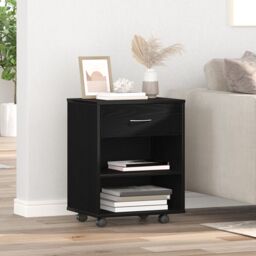 Berkfield Home Rolling Cabinet in Black Oak - 46x36x59 cm Made of Engineered Wood - Size: 46 x 36 x 59 cm