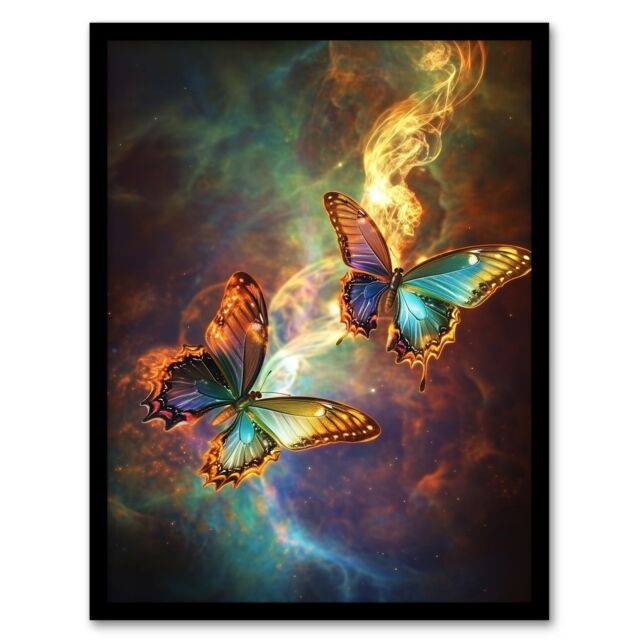 Artery8 Universe String Theory Cosmic Butterflies Dance Framed Art Print - Size: A4 - image 1