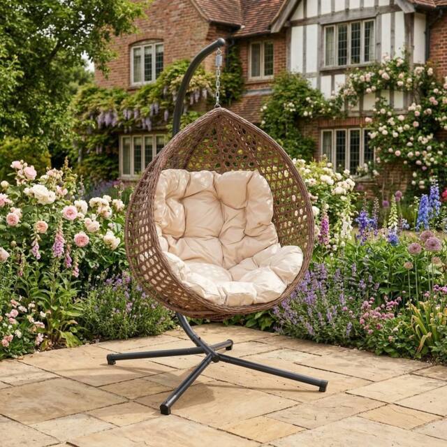 Rosewood & Stone Home Lanhydrock - Single Egg Chair in Cream on Brown - Size: 1 Seater - image 1