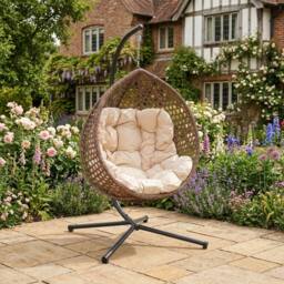 Rosewood & Stone Home Lanhydrock - Single Egg Chair in Cream on Brown - Size: 1 Seater