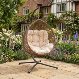 Rosewood & Stone Home Lanhydrock - Single Egg Chair in Cream on Brown - Size: 1 Seater - thumbnail 3