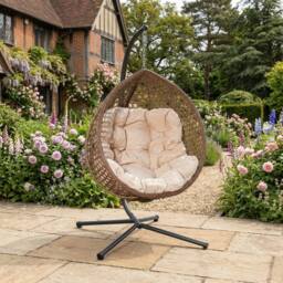 Rosewood & Stone Home Lanhydrock - Single Egg Chair in Cream on Brown - Size: 1 Seater - thumbnail 4