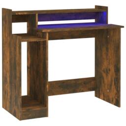 Berkfield Home Desk with LED Lights Smoked Oak 97x45x90 cm Engineered Wood in Brown - Size: 97 x 45 x 90 cm - thumbnail 1