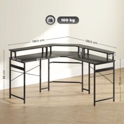 HOMCOM L Shaped Desk Corner Computer Desk with Monitor Stand, Black - thumbnail 3