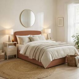 FurnitureboxUK Amelie Fabric Ottoman Bed Frame in Terracotta - Size: King - thumbnail 1