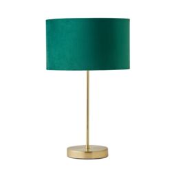 ValueLights Charlie Gold Stem Table Lamp with Velvet Drum with Gold Inner Lamp Shade & Bulb in Bottle Green - thumbnail 7