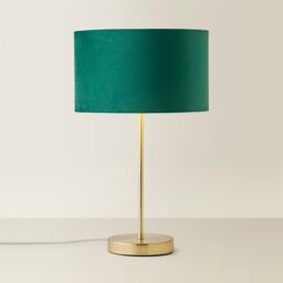 ValueLights Charlie Gold Stem Table Lamp with Velvet Drum with Gold Inner Lamp Shade & Bulb in Bottle Green - thumbnail 3