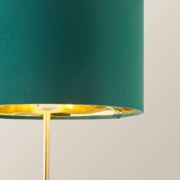 ValueLights Charlie Gold Stem Table Lamp with Velvet Drum with Gold Inner Lamp Shade & Bulb in Bottle Green - thumbnail 4