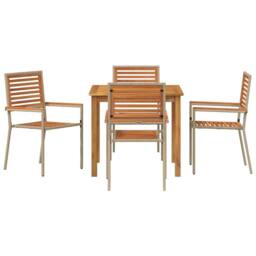 Berkfield Home 5 Piece Garden Dining Set Beige Poly Rattan Acacia - thumbnail 7