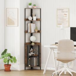 Gymax 6-Tier Corner Bookshelf Industrial Bookcase Display Shelf With Doors in Brown - thumbnail 6