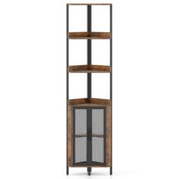 Gymax 6-Tier Corner Bookshelf Industrial Bookcase Display Shelf With Doors in Brown - thumbnail 9