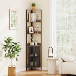 Gymax 6-Tier Corner Bookshelf Industrial Bookcase Display Shelf With Doors in Brown - thumbnail 7