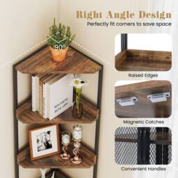 Gymax 6-Tier Corner Bookshelf Industrial Bookcase Display Shelf With Doors in Brown - thumbnail 4