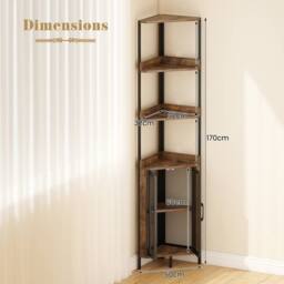 Gymax 6-Tier Corner Bookshelf Industrial Bookcase Display Shelf With Doors in Brown - thumbnail 2