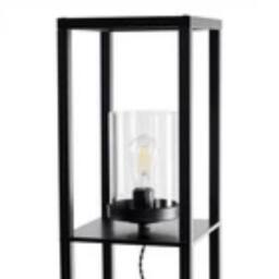 Havendro Modern Shelved Unit Floor Lamp Standing Light with Shelf Glass Shade in Black - thumbnail 3