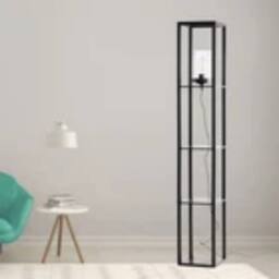 Havendro Modern Shelved Unit Floor Lamp Standing Light with Shelf Glass Shade in Black - thumbnail 6