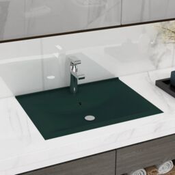 Berkfield Home Luxury Basin with Faucet Hole Matt Dark Green 60x46 cm Ceramic - thumbnail 1