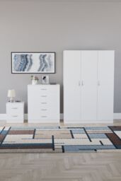Home Discount Riano 3Pc Bedroom Set - 2 Drawer Bedside, 5 Drawer Chest & Wardrobe in White - thumbnail 4