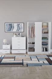 Home Discount Riano 3Pc Bedroom Set - 2 Drawer Bedside, 5 Drawer Chest & Wardrobe in White - thumbnail 3