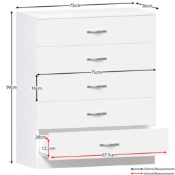 Home Discount Riano 3Pc Bedroom Set - 2 Drawer Bedside, 5 Drawer Chest & Wardrobe in White - thumbnail 6