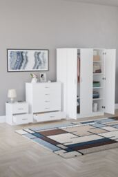 Home Discount Riano 3Pc Bedroom Set - 2 Drawer Bedside, 5 Drawer Chest & Wardrobe in White - thumbnail 2