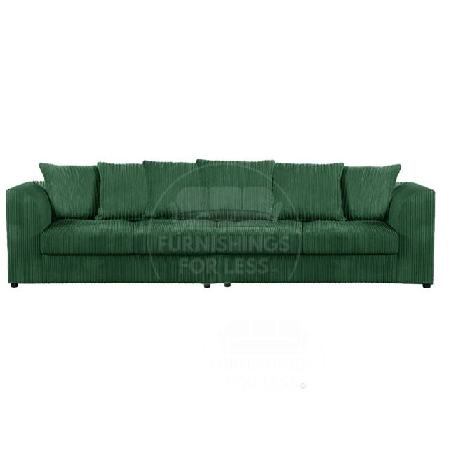 Furnishings For Less UK Luxor Long Fabric Jumbo Cord 4 Seater Sofa - Scatter Back in Green - image 1