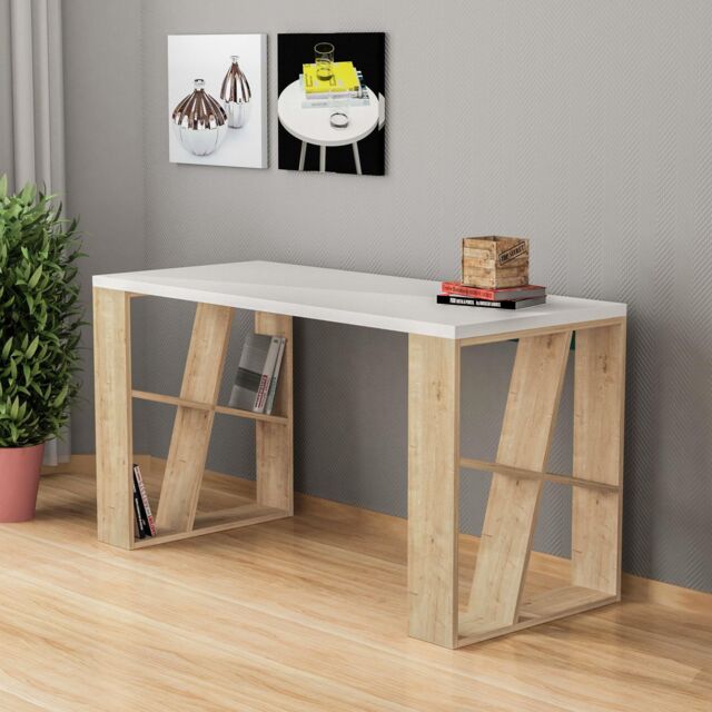 Decortie Honey' Modern Desk with Bookshelf Legs 137cm in Natural - Size: 1 Pack - image 1