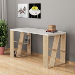 Decortie Honey' Modern Desk with Bookshelf Legs 137cm in Natural - Size: 1 Pack - thumbnail 3