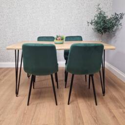 KOSY KOALA Dining Table Set With 4 Green Velvet Chairs Kitchen Furniture - thumbnail 5