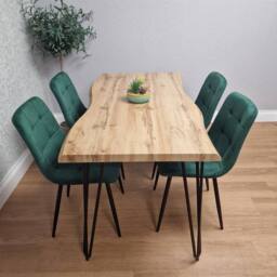 KOSY KOALA Dining Table Set With 4 Green Velvet Chairs Kitchen Furniture - thumbnail 3