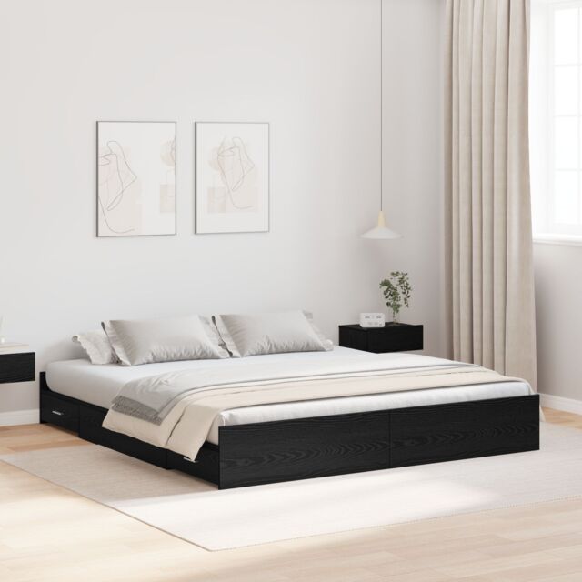 Berkfield Home Storage Bed Frame with Drawer with Headboard with Storage Black oak 180 x 200 cm - image 1