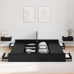 Berkfield Home Storage Bed Frame with Drawer with Headboard with Storage Black oak 180 x 200 cm - thumbnail 4