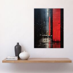 "Artery8 Wall Art Print Night Street Rain Abstract Painting Red & Grey Poster Picture - Size: W18"" x H24""" - thumbnail 4