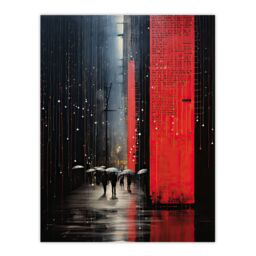 "Artery8 Wall Art Print Night Street Rain Abstract Painting Red & Grey Poster Picture - Size: W18"" x H24""" - thumbnail 1