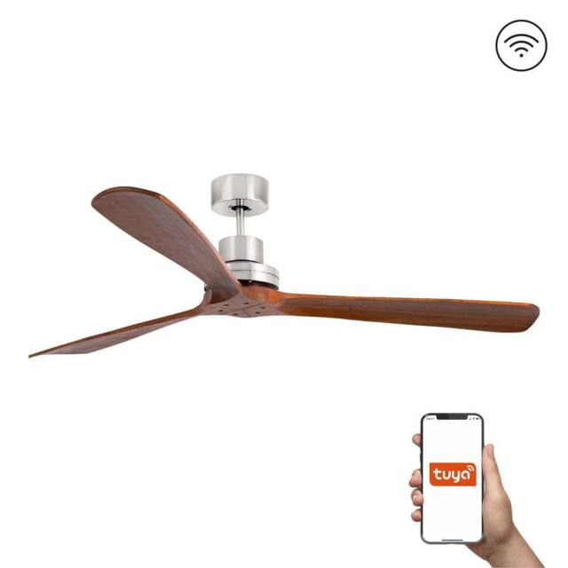 Netlighting Lantau XL 3 Blade Ceiling Fan Satin Nickel Walnut Tuya Smart System in Brown - image 1