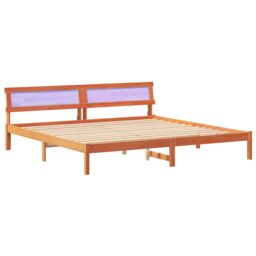 Berkfield Home with LED Strip Lights with Headboard Brown 200 x 200 cm Wood - thumbnail 2