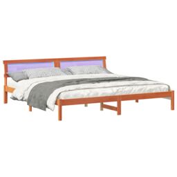 Berkfield Home with LED Strip Lights with Headboard Brown 200 x 200 cm Wood - thumbnail 3