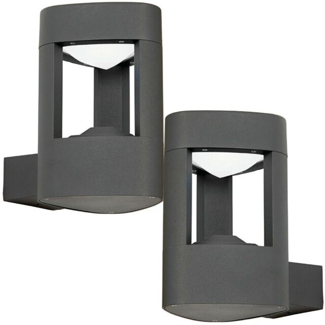 Loops 2 PACK IP44 Outdoor LED Lamp Textured Grey Triangle Wall Light Porch Door Open - image 1