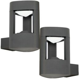 Loops 2 PACK IP44 Outdoor LED Lamp Textured Grey Triangle Wall Light Porch Door Open