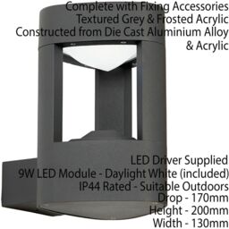 Loops 2 PACK IP44 Outdoor LED Lamp Textured Grey Triangle Wall Light Porch Door Open - thumbnail 3