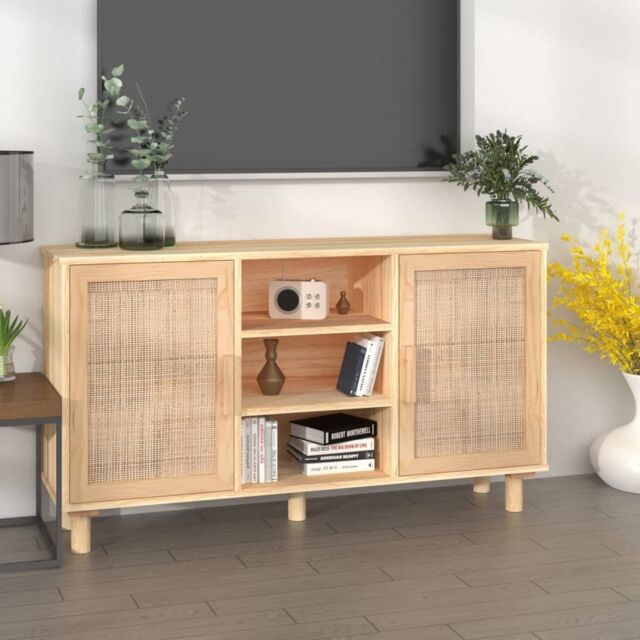 Berkfield Home Sideboard Brown 105x30x60 cm Solid Wood Pine & Natural Rattan - Size: 105 x 30 x 60 cm - image 1