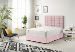 Somnior Bliss Plush Divan Bed with Sprung Memory Foam Mattress & Headboard Plush Fabric in Pink - Size: Double - thumbnail 1