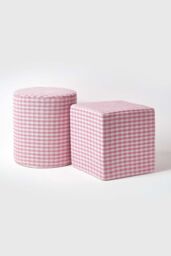 Homescapes Gingham Check Round Pouffe Cotton in Pink - thumbnail 5