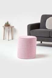 Homescapes Gingham Check Round Pouffe Cotton in Pink - thumbnail 2