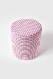 Homescapes Gingham Check Round Pouffe Cotton in Pink - thumbnail 3