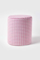 Homescapes Gingham Check Round Pouffe Cotton in Pink