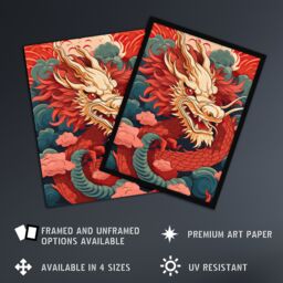 "Artery8 Wall Art Print Fantasy Dragon Red Blue Ornate Mythical 2024 China Year Of The Dragon Poster - Size: W18"" x H24""" - thumbnail 2