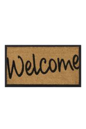 JVL Granite Rubber Tray Base Coir Doormat 40x70cm Welcome in Brown - Size: 40 cm x 70 cm